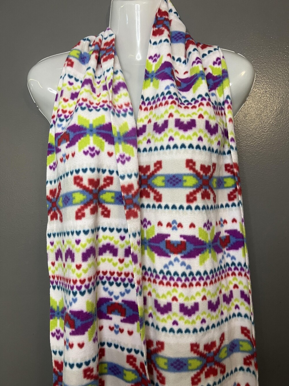 Old Navy Scarf Womens One Size Multicolor Fleece Fair Isle Fringe Winter Cozy